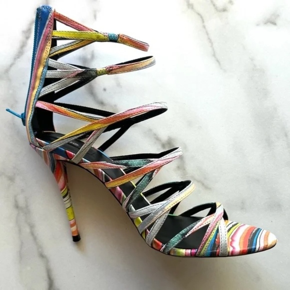 Aldo Bonabella-5 Multicolor Neon Strappy Open-Toe Stiletto Sandals 7.5 - Picture 5 of 11